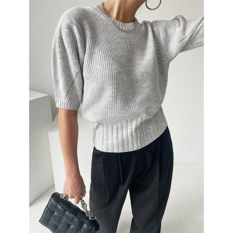 Women's Short Sleeve Bubble Sleeve Ice Cool Silk Knitted Shirt