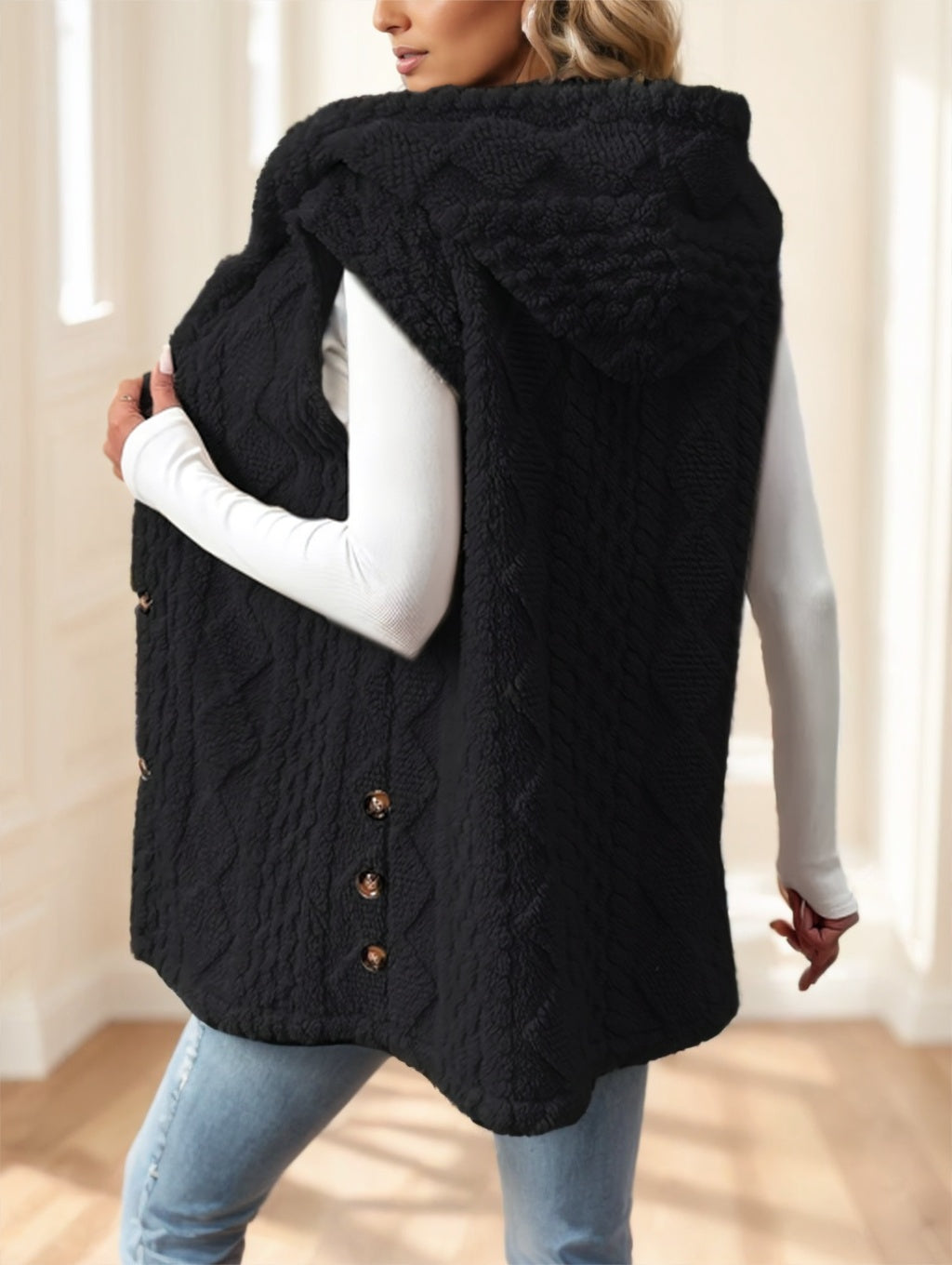 Women's Red Hooded Fleece Vest