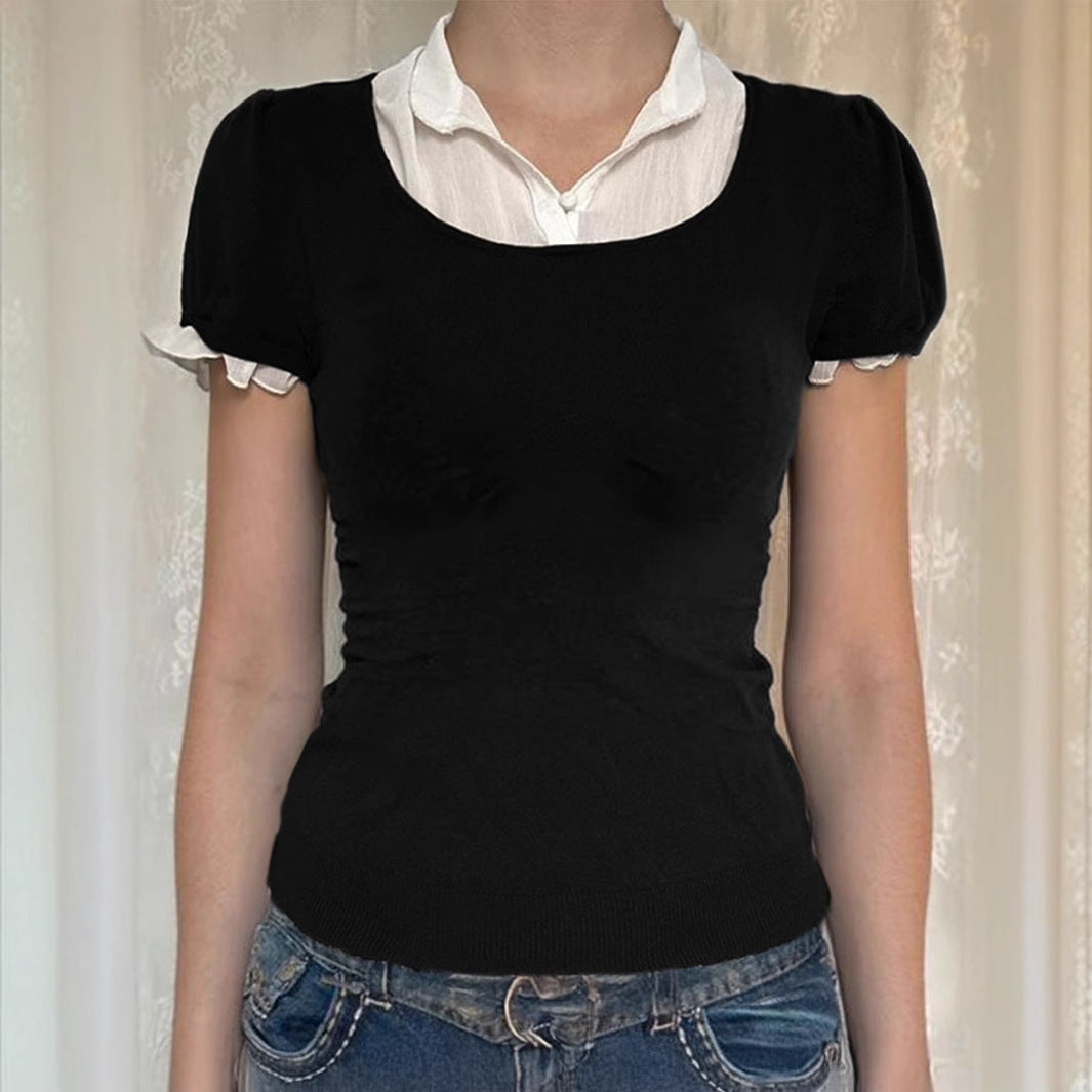 European And American Y2g Hot Girl Style Solid Color Vest Short Sleeve Women's Sweater