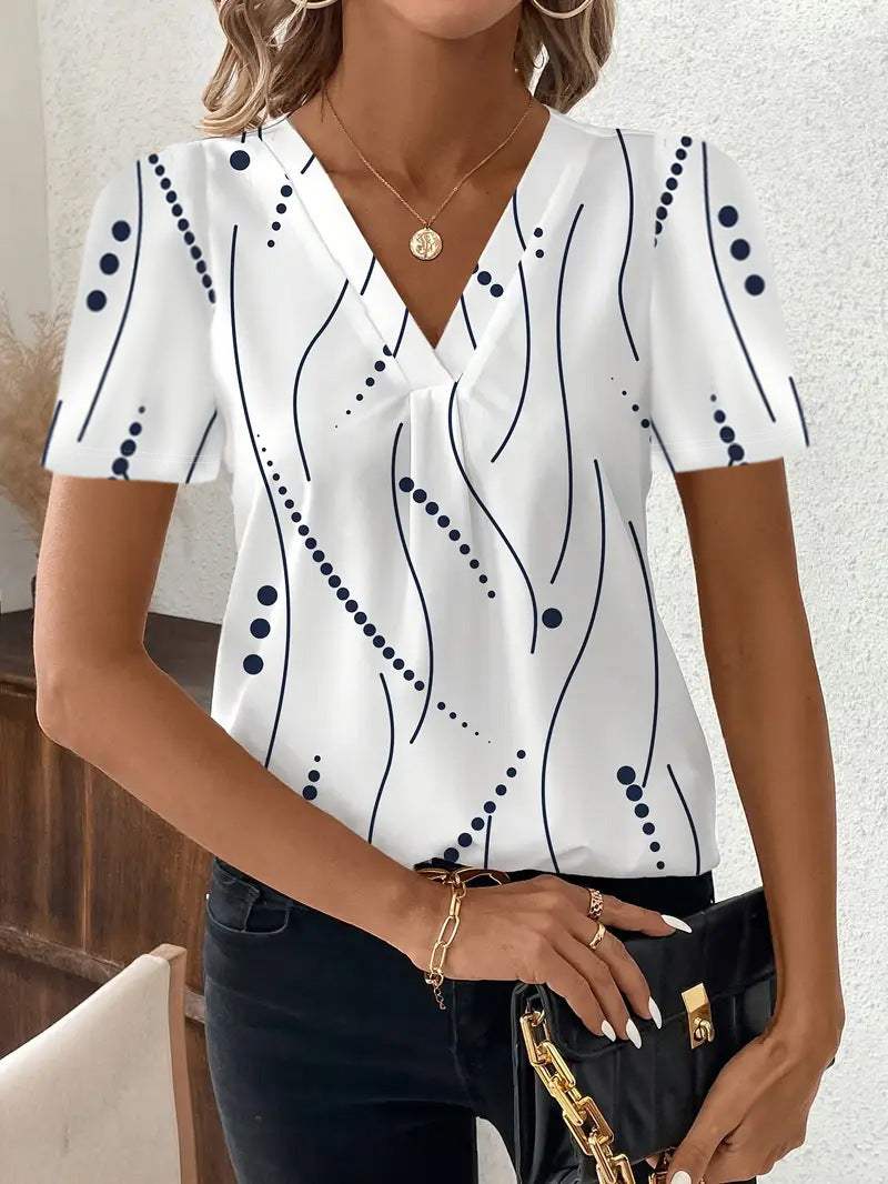 Fashion Casual Printing V-neck Top