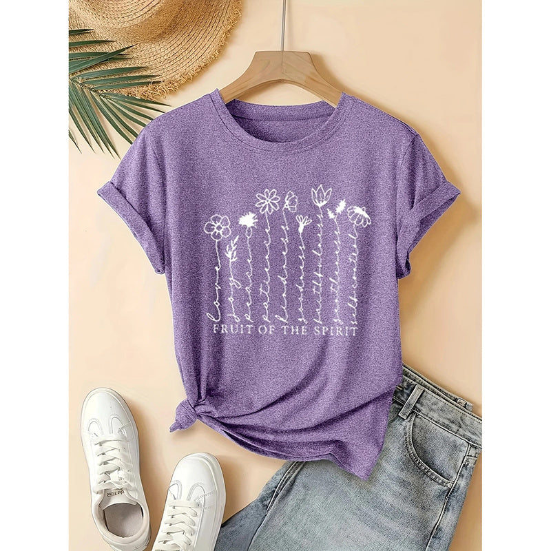 Women's 3 Pack Cute Floral Graphic Tees Short Sleeve Casual Tee Tops Crewneck T Shirts