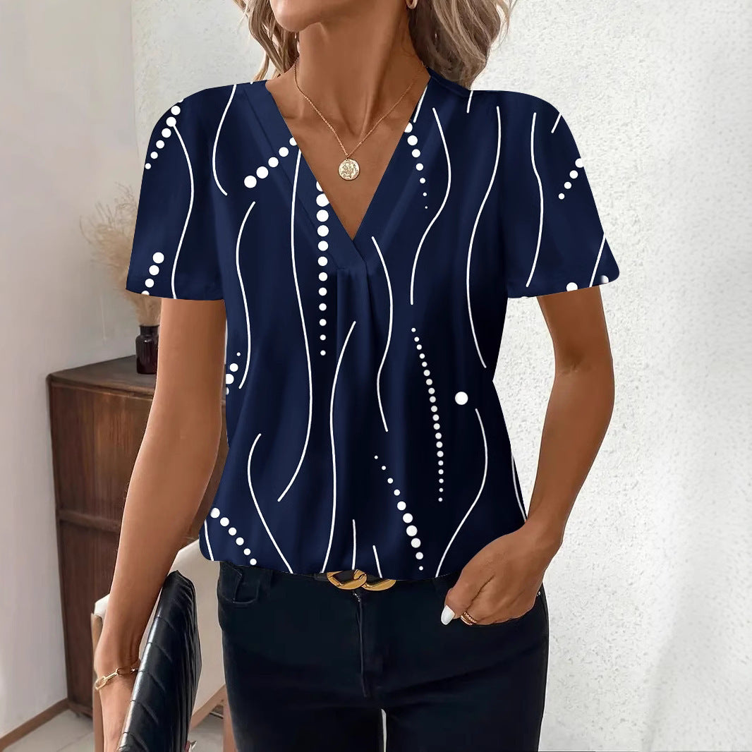 Fashion Casual Printing V-neck Top