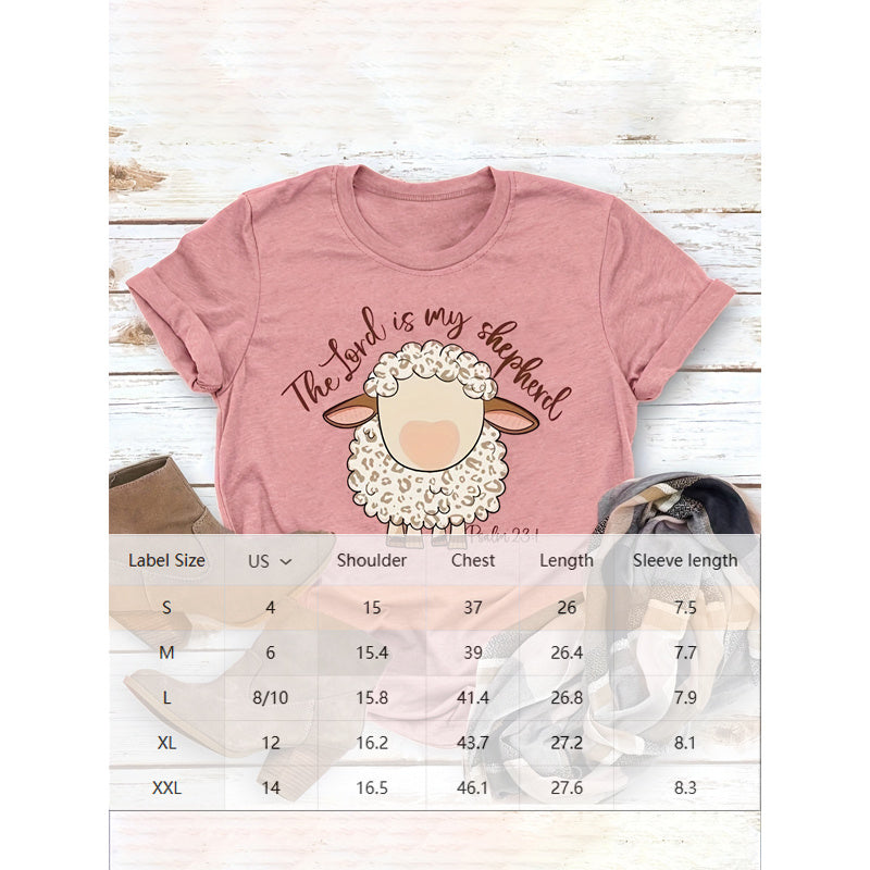 Women's Round Neck Graphic Print Short Sleeve T-Shirt Cute Sheep & Food Quote Design Summer Top