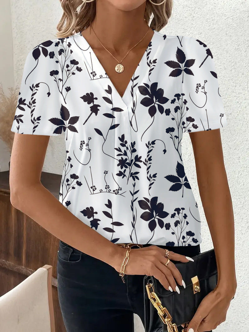 Fashion Casual Printing V-neck Top