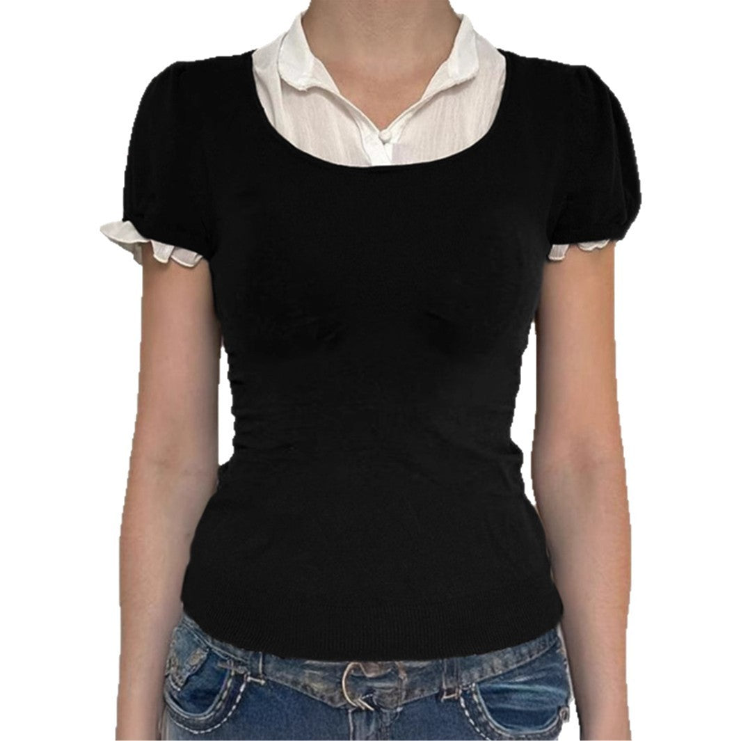 European And American Y2g Hot Girl Style Solid Color Vest Short Sleeve Women's Sweater