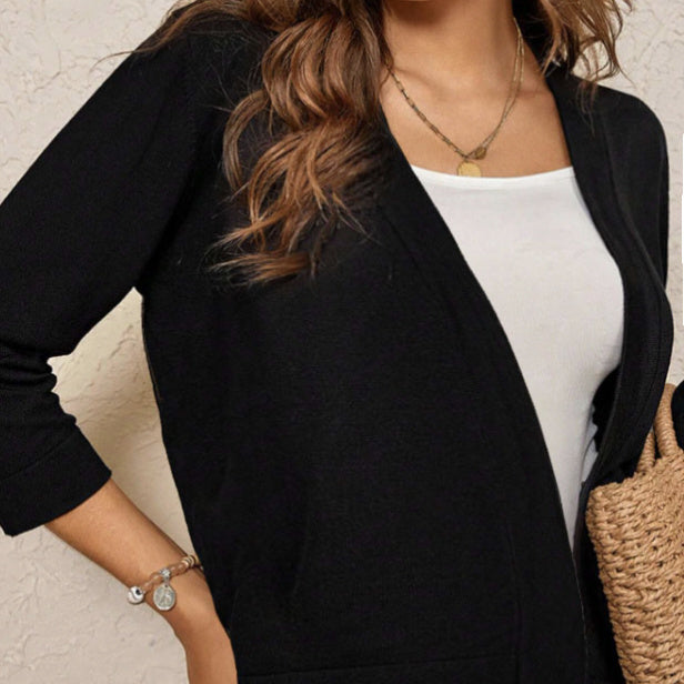 Ladies' Elegant And Simple Solid Color Versatile Knitted Cardigan Jacket