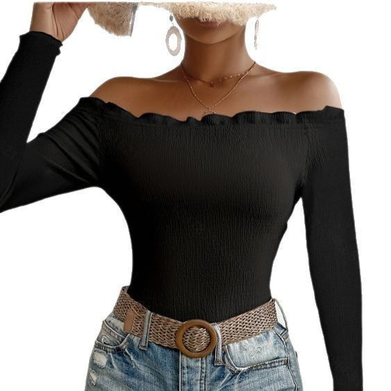 Elegant Slim Solid Color Long Sleeve Women's Top