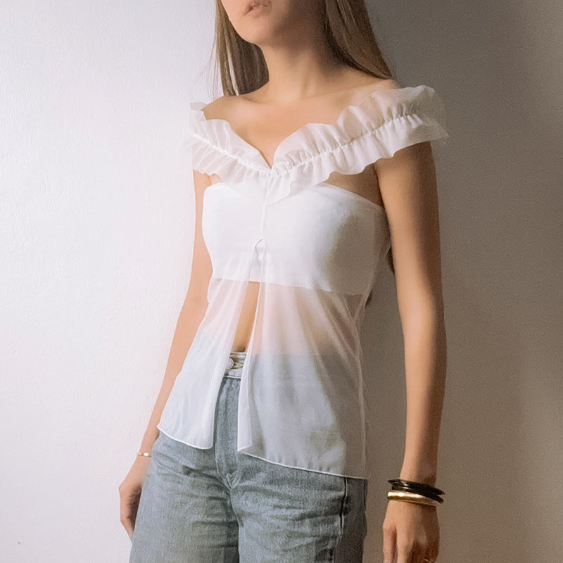 European And American Pure Color Split Sexy Off-the-shoulder T-shirt Top