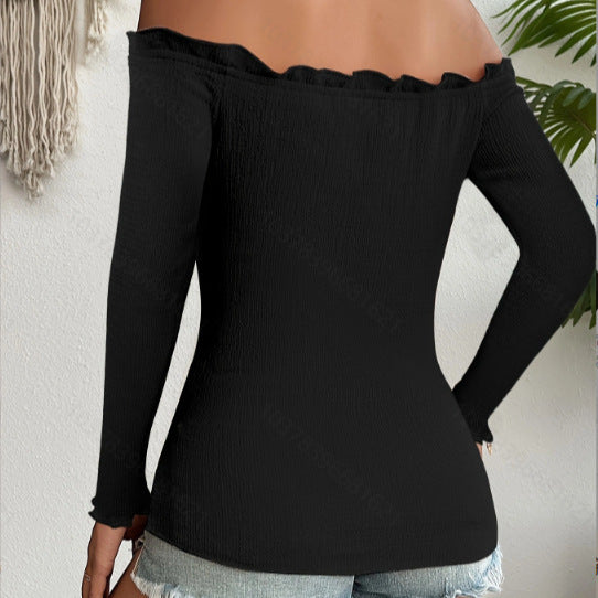 Elegant Slim Solid Color Long Sleeve Women's Top