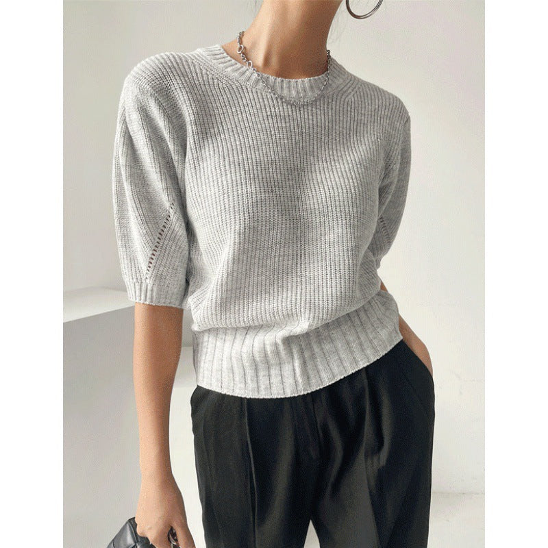 Women's Short Sleeve Bubble Sleeve Ice Cool Silk Knitted Shirt