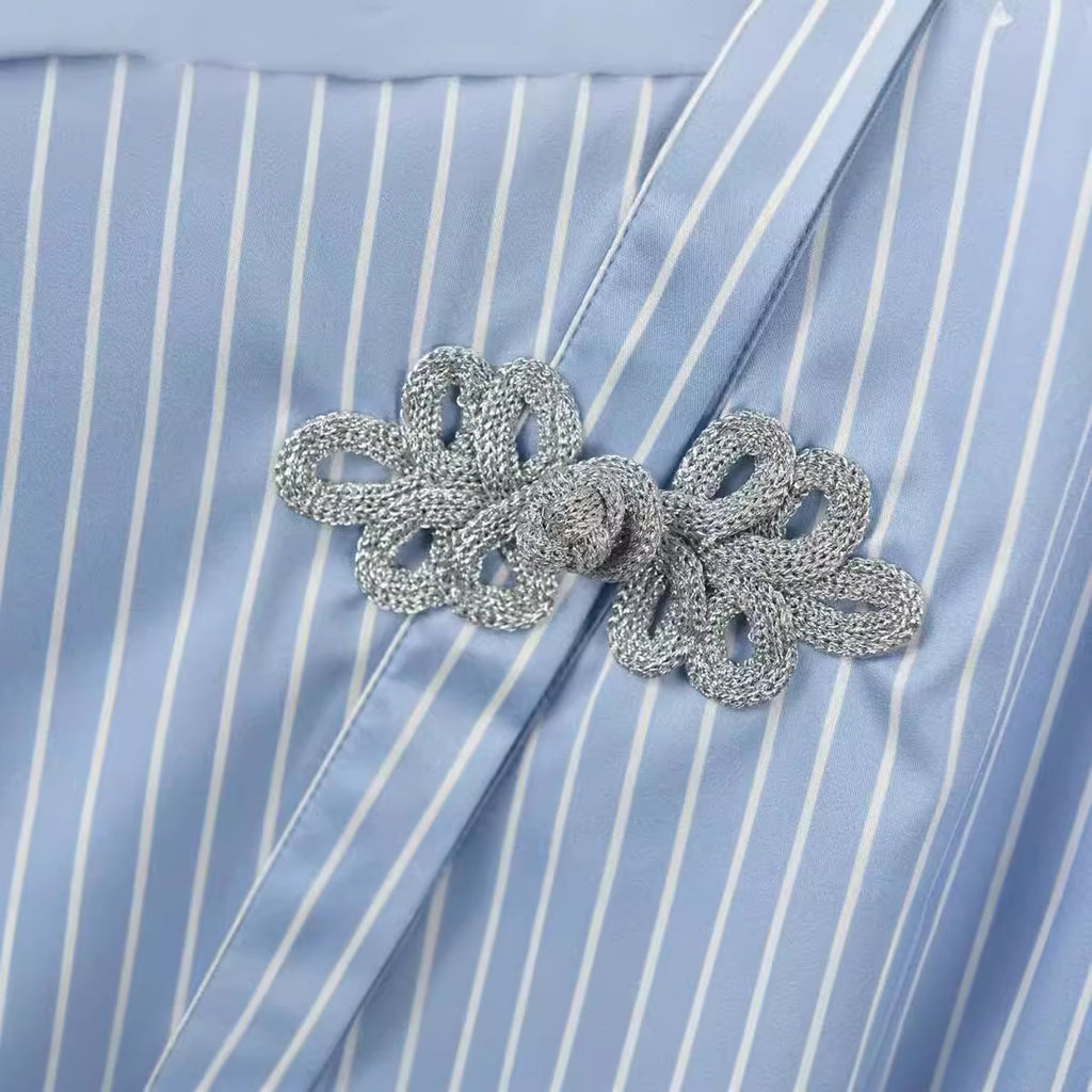 New Chinese Style High-grade Irregular Blue Shirt For Women