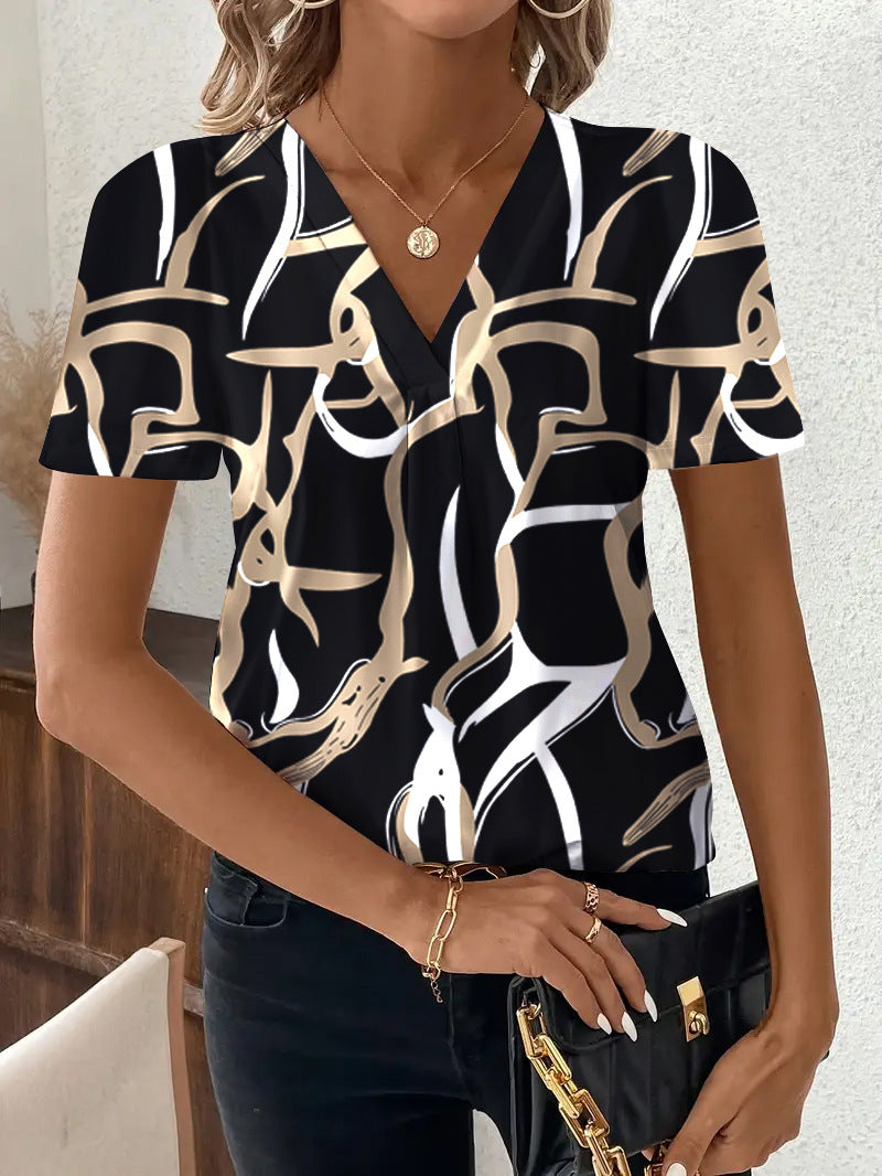 Fashion Casual Printing V-neck Top