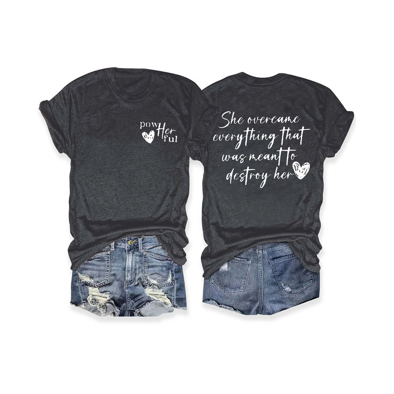 Women's Heart & Letter Print Crew Neck T-Shirt, Casual Short Sleeve Top For Spring & Summer