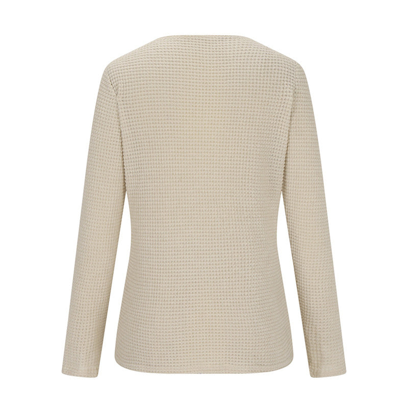 Women's Lace Trim Round Collar Long Sleeves T-Shirt, Breathable Stretch Casual Top For Spring Autumn Blouse & Daily Chic