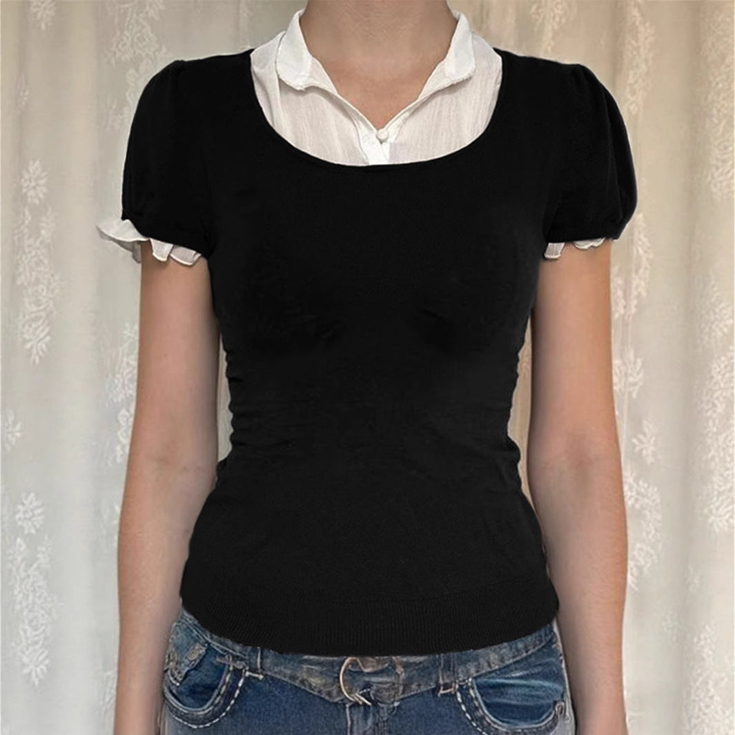 European And American Y2g Hot Girl Style Solid Color Vest Short Sleeve Women's Sweater