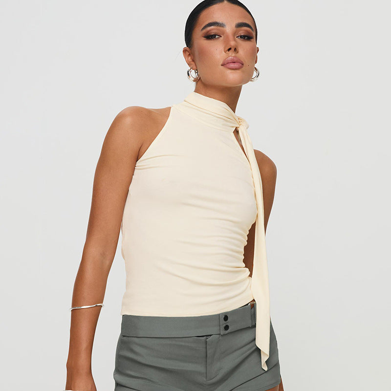 Women's Turtleneck Bundle Ribbon T-shirt Top