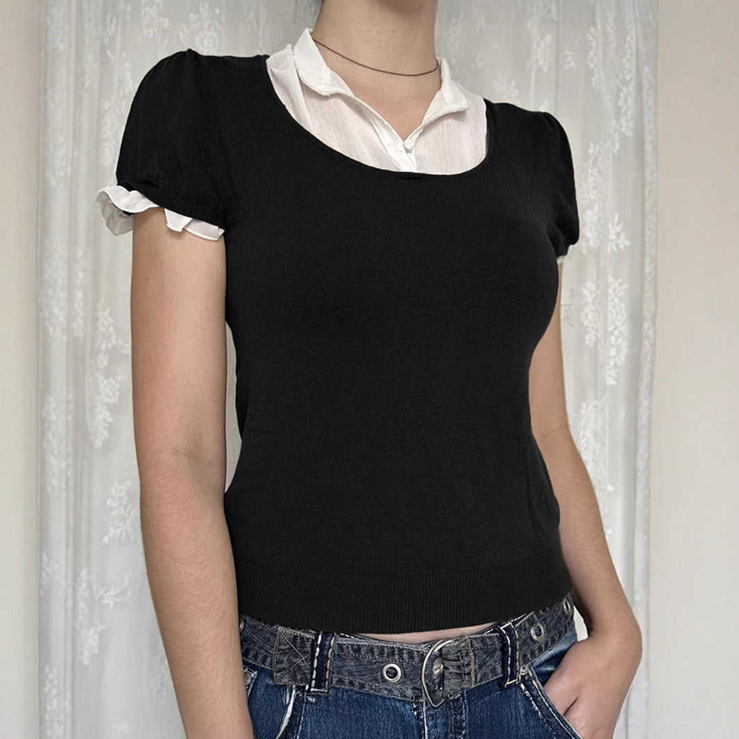 European And American Y2g Hot Girl Style Solid Color Vest Short Sleeve Women's Sweater