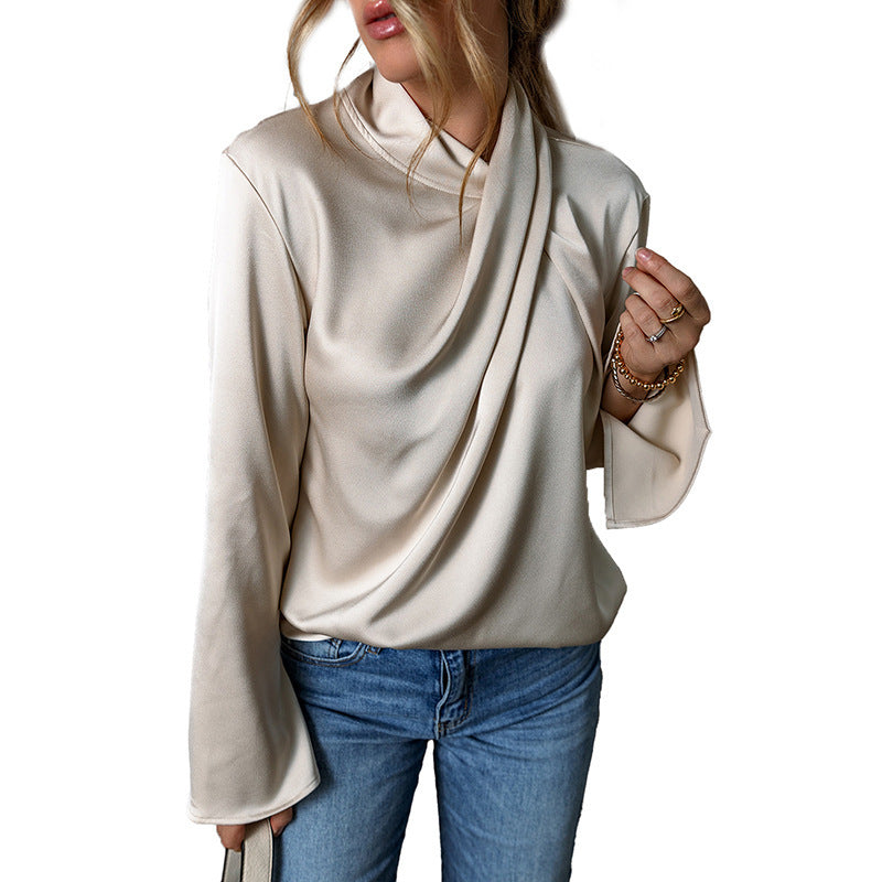 Women's Solid Color Satin Chiffon Blouse