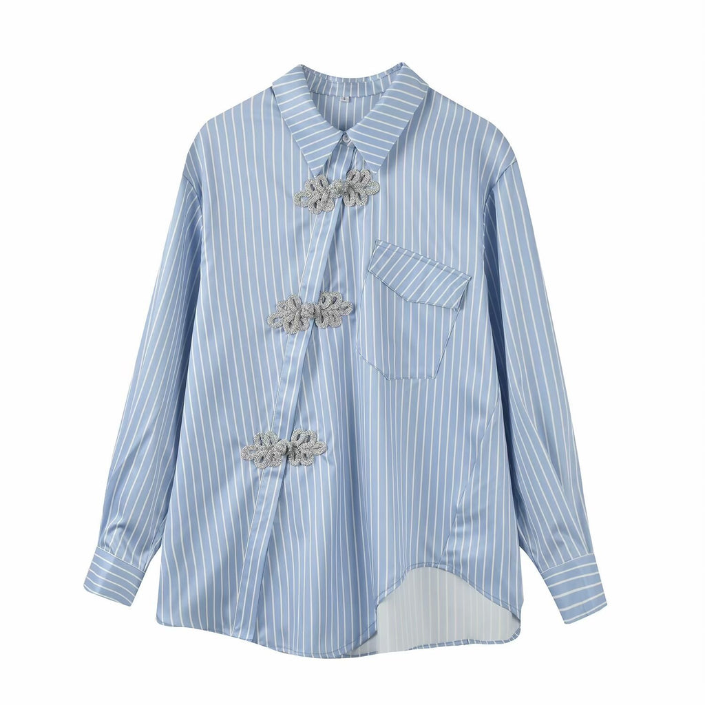 New Chinese Style High-grade Irregular Blue Shirt For Women